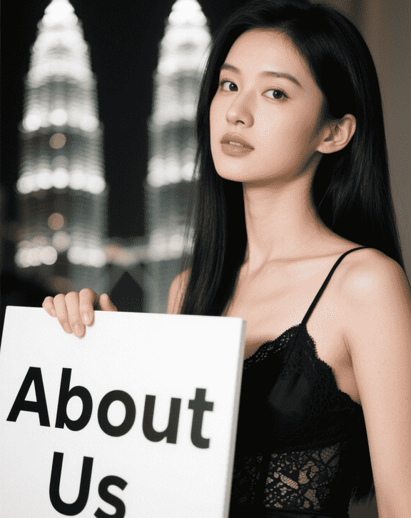 Woman holding a sign that says "About Us