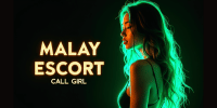 Malay Escort Girl: Attractive woman with long hair in dim lighting. "Malay Escort Call Girl" text overlay.