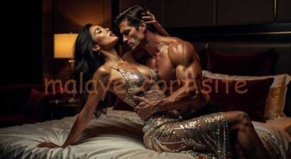 Couple embracing in a luxurious bedroom setting