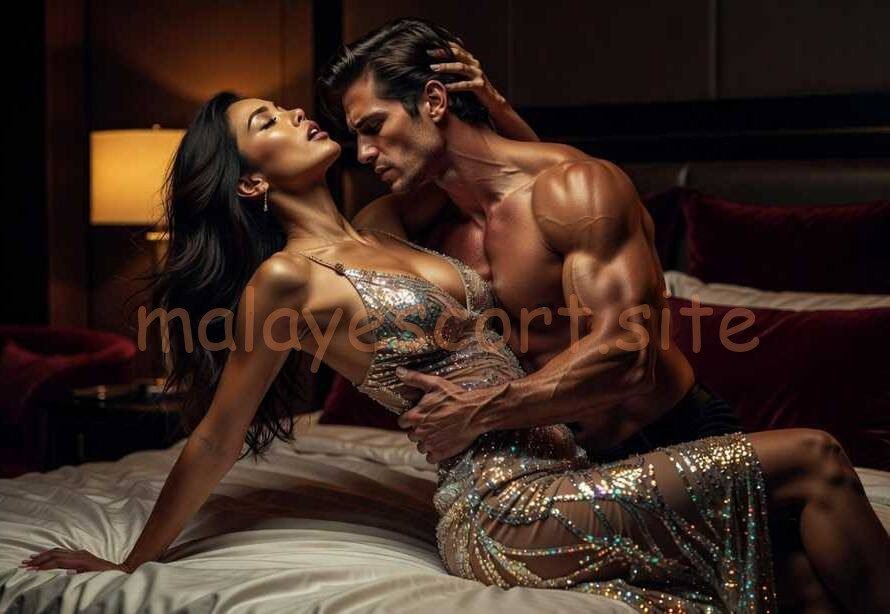 Couple embracing in a luxurious bedroom setting
