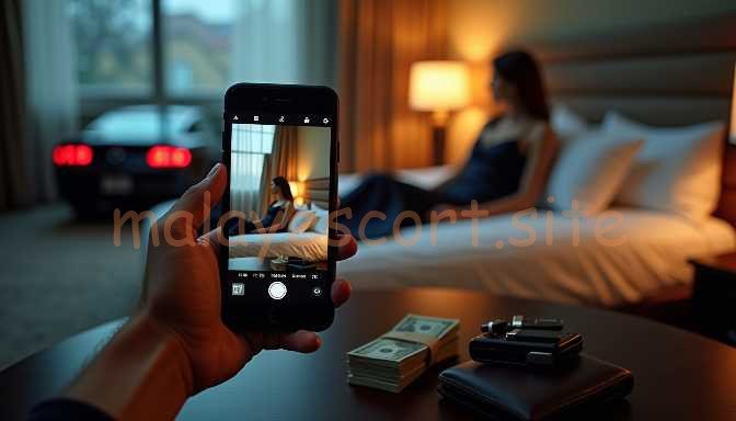 Man films woman in hotel room with car outside