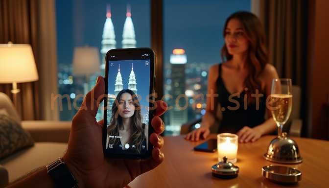 Couple taking a selfie with Kuala Lumpur skyline at night