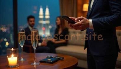 Couple toasting champagne with city view, businessman on phone